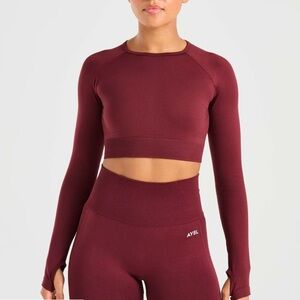 SET OF TWO - AYBL Red / Green Long Sleeve Fitted Crop Top